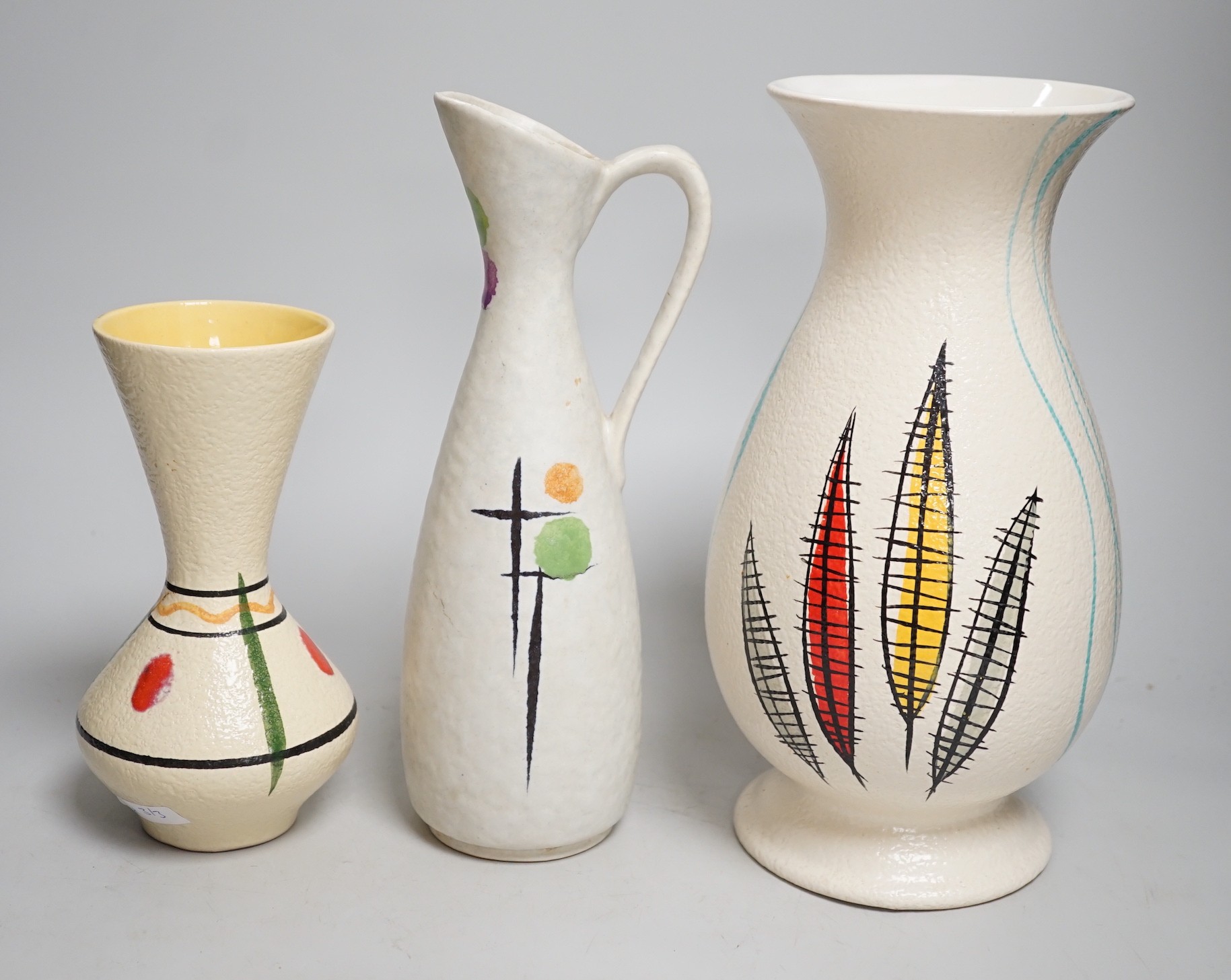 Two West German pottery vases and a jug, circa 1940’s-50’s
